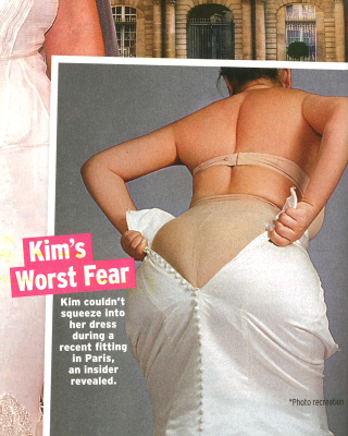Illustration for article titled This Week in Tabloids: Faked Pix of Kim Squeezing Into Wedding Dress